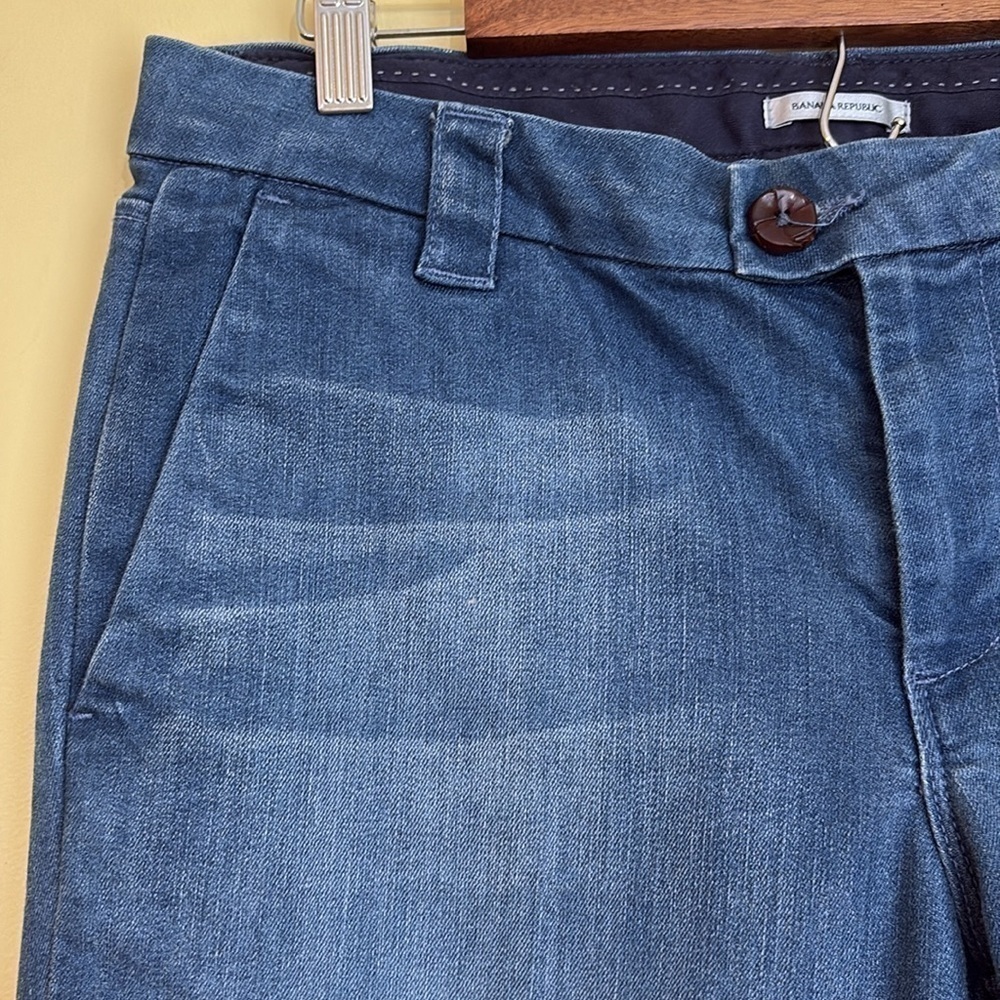Banana Republic Bootcut Flare Cuff Flap Back Pocket Whisped Blue Denim Jeans 12 - Picture 6 of 15